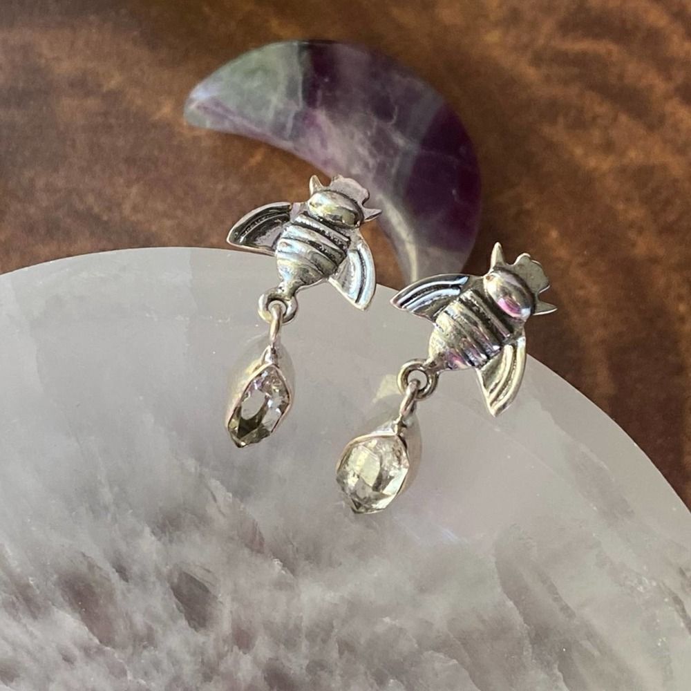 Herkimer Diamond Bee Earrings Sterling Silver